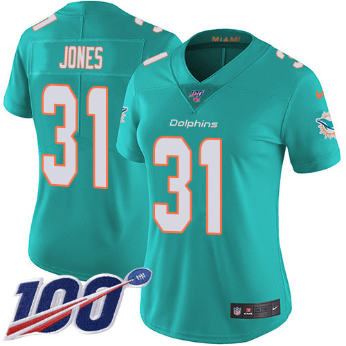 Nike Miami Dolphins #31 Byron Jones Aqua Green Team Color Women Stitched NFL 100th Season Vapor Untouchable Limited Jersey
